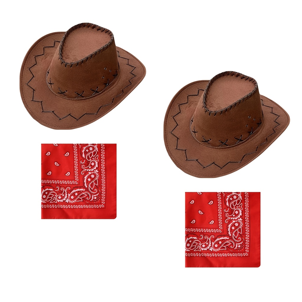 TEMU Set de 4 piezas de accesorios de disfraz de vaquera estilo vintage, que un sombrero de vaquero y una bandana, adecuado para festivales de ,