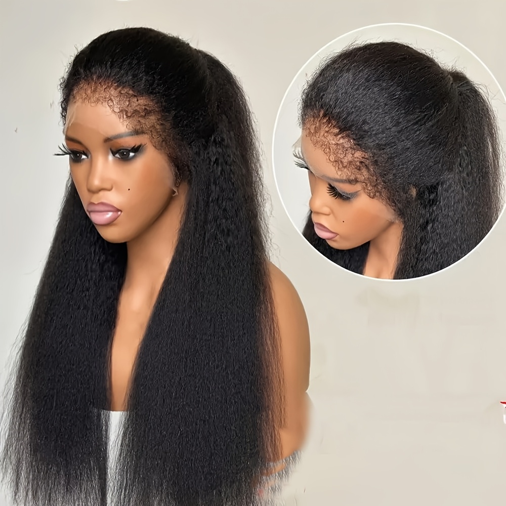 Image of 26 Inch Natural Black Straight Hair Wig Suitable For - Glueless Lace Front Wig With 13x4 Lace Base, Hairline, Heat Resistant Synthetic Hair For Daily Use, Natural Look For (no)