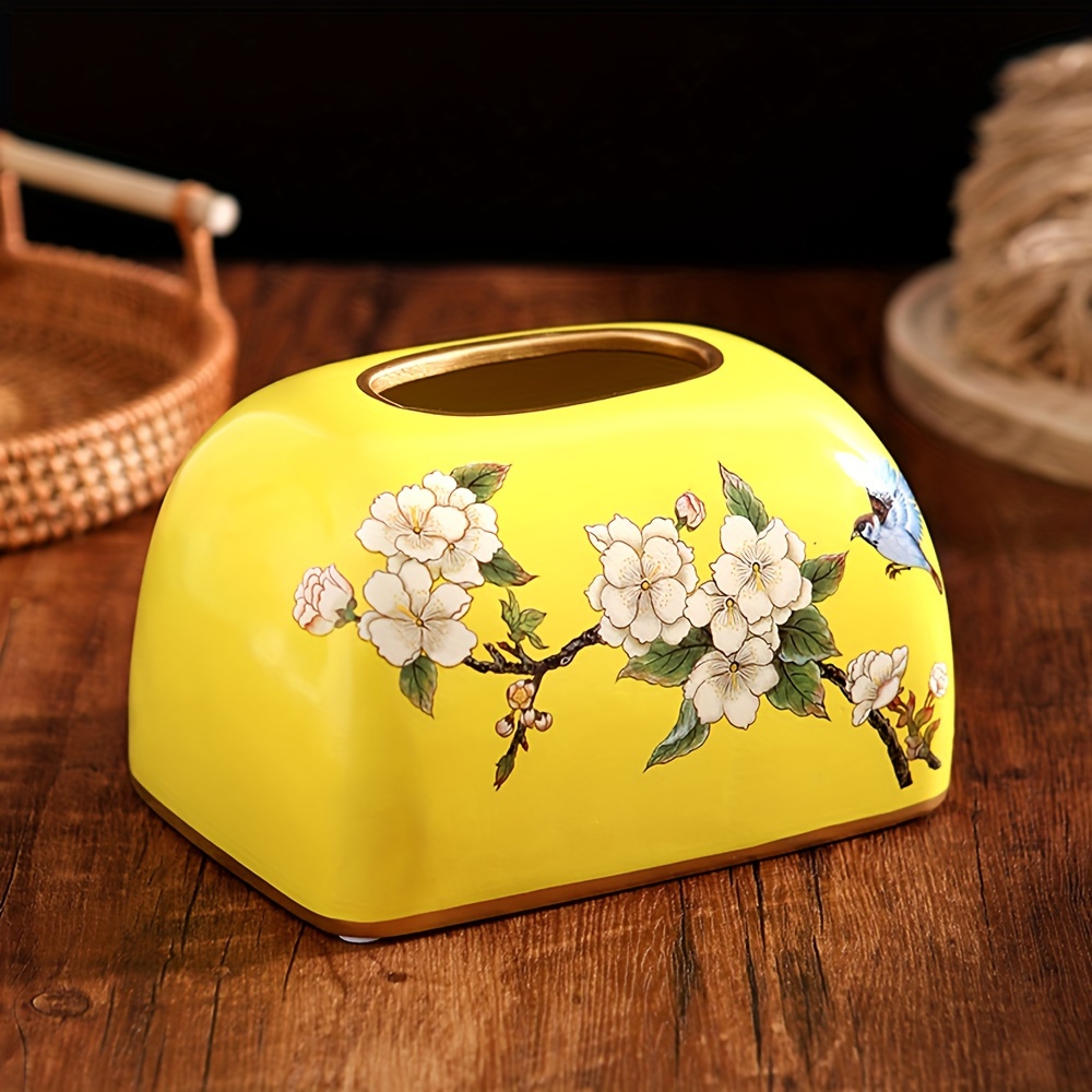 1pc flowers and birds ceramic tissue box holder elegant floral   with golden accents durable home office decor for living room dining table perfect thanksgiving gift for friends   detailed     Product details 7