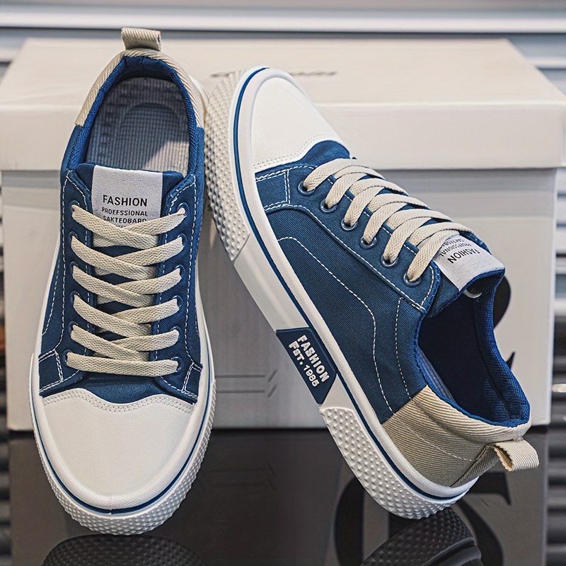 

Men's Casual Canvas Sneakers - Breathable, Low-top Lace-up Shoes With Non-slip Pvc Sole, Fashionable Blue And For Casual Attire