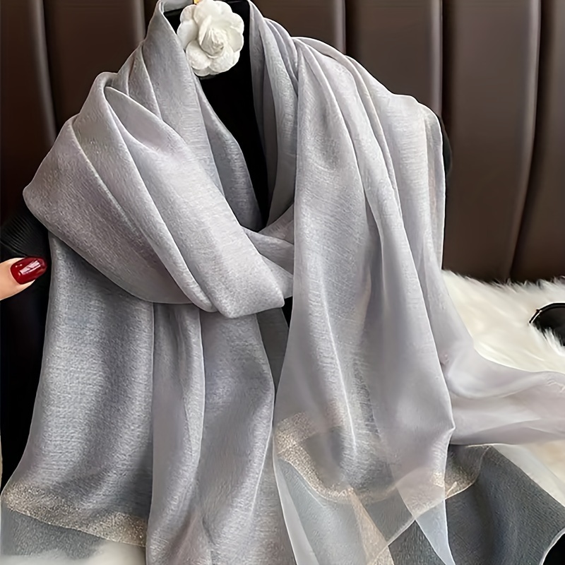 

1pc Silvery Gray Scarf With Golden Edges, Solid Color Sun Protection Warm Shawl, Spring/autumn Sunscreen Wrap For Outdoor And Daily Wear Gifts For Eid