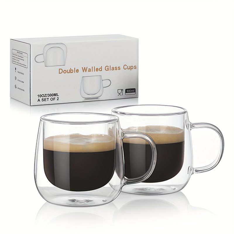 Set of 4 Cappuccino Glass Mugs,Double Wall Insulated Coffee Mugs,Clear  Glass Mugs with Handle,Glass Coffee Cups,Perfect for Latte, Americano,  Espresso,Cappuccinos,Tea, Beverage(250ml /8.45oz) : : Home