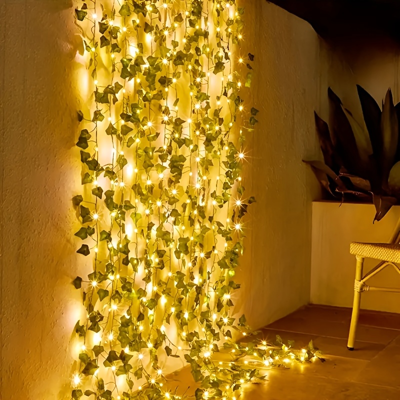 1pc, 100led Solar Ivy String Light, 8 , 33 Tale Light, Green Artificial Ivy Leaf Plant, Party, Wedding, Garden, Room Wall Decoration, Light()