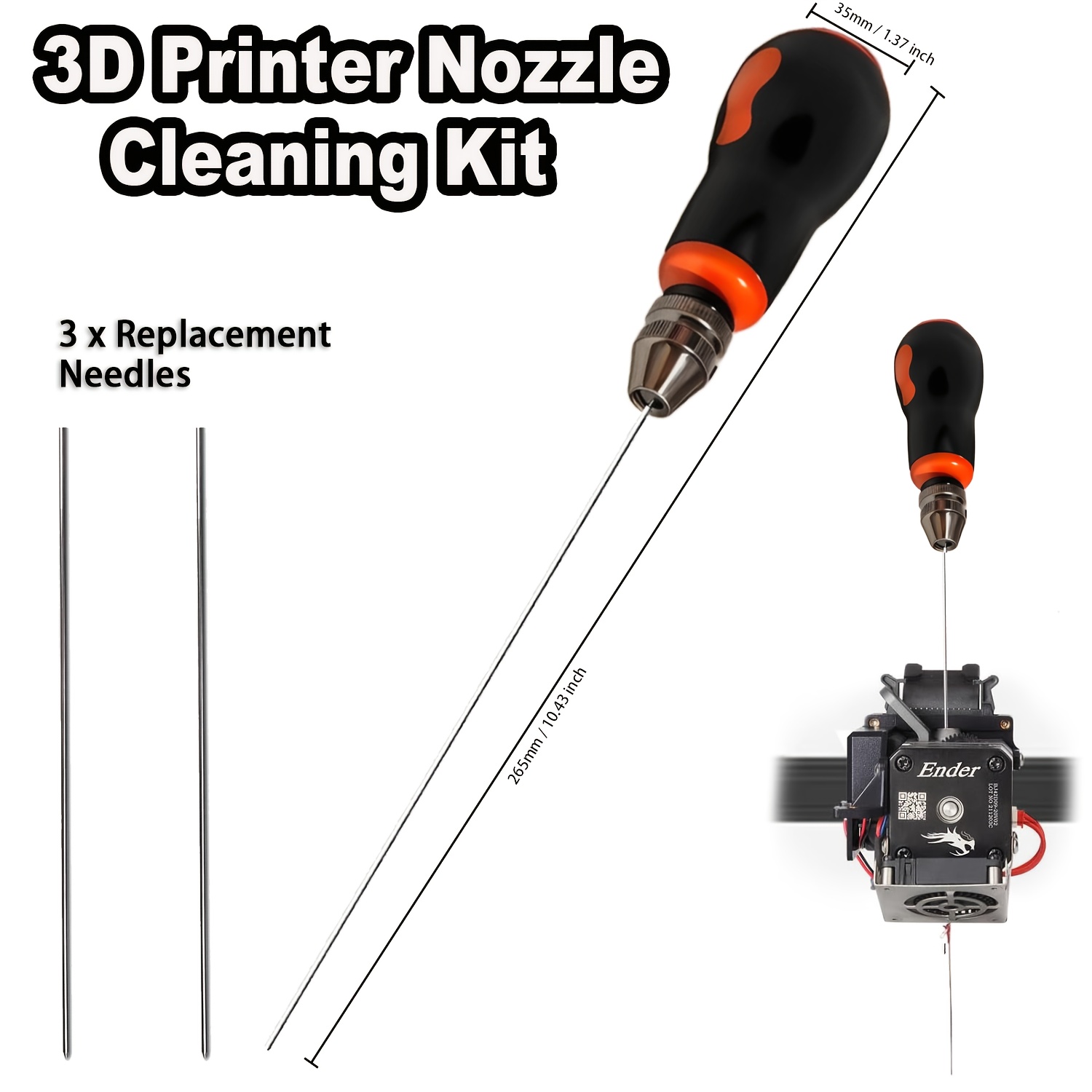 TEMU 4pcs Set 3d Printer Accessories Upgraded Version Clog Remover, 3d Printer Nozzle Cleaning Kit, 1 Handle, 3 Cleaning Needles, Essential Printing