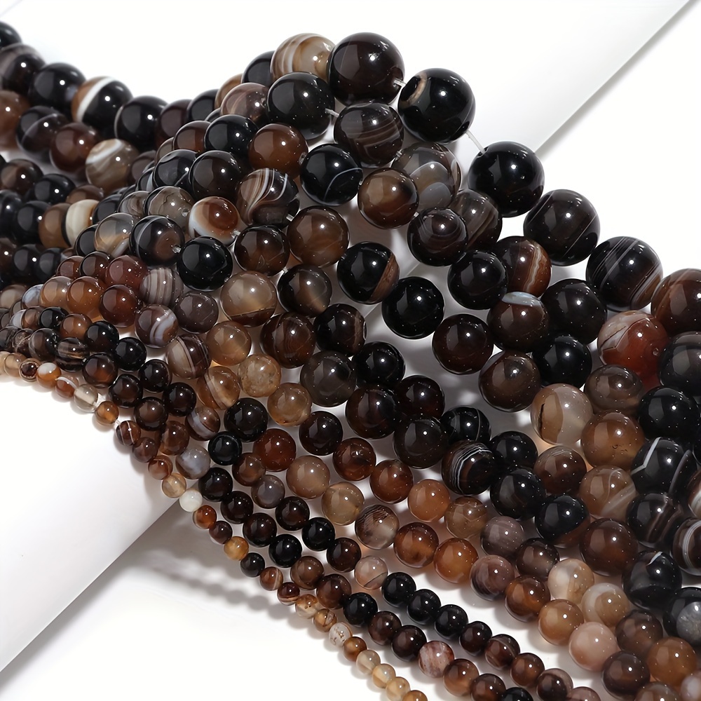 

Striped Agate Beads For Making - Coffee Colored Lines, Round Loose Beads For Necklaces, Bracelets, Earrings - 4mm/6mm/8mm/10mm Sizes