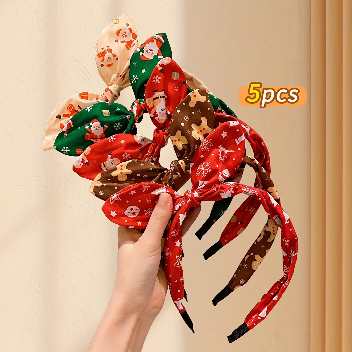 

Lemon 5pcs Christmas Bow Headbands For Girls - , Fabric Hair Accessories