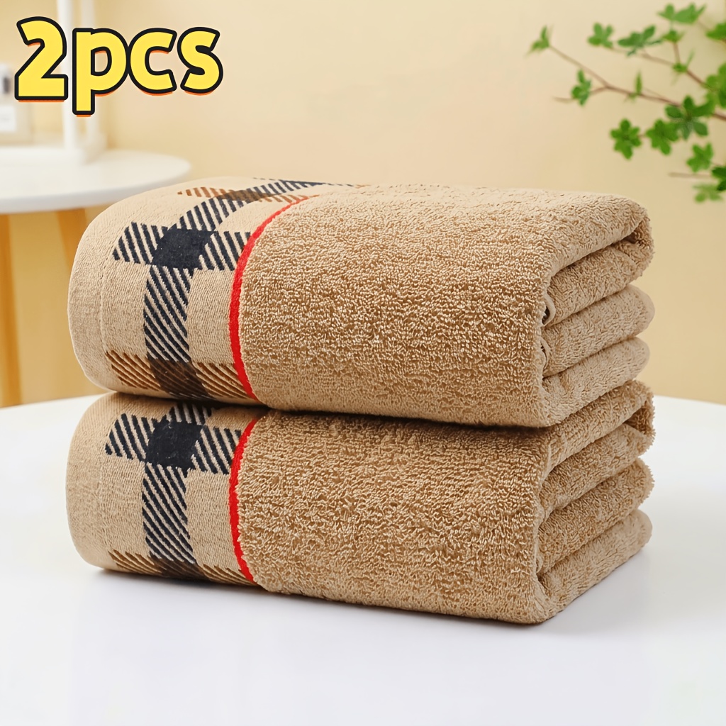 Image of 2pcs Bath Towel Set, Twill Jacquard Double-sided Ply Cotton Bath Towel, 100% Cotton Double-sided, " X ", Absorbent Bath Towel, , Quick-drying Absorbent Bathroom Accessory