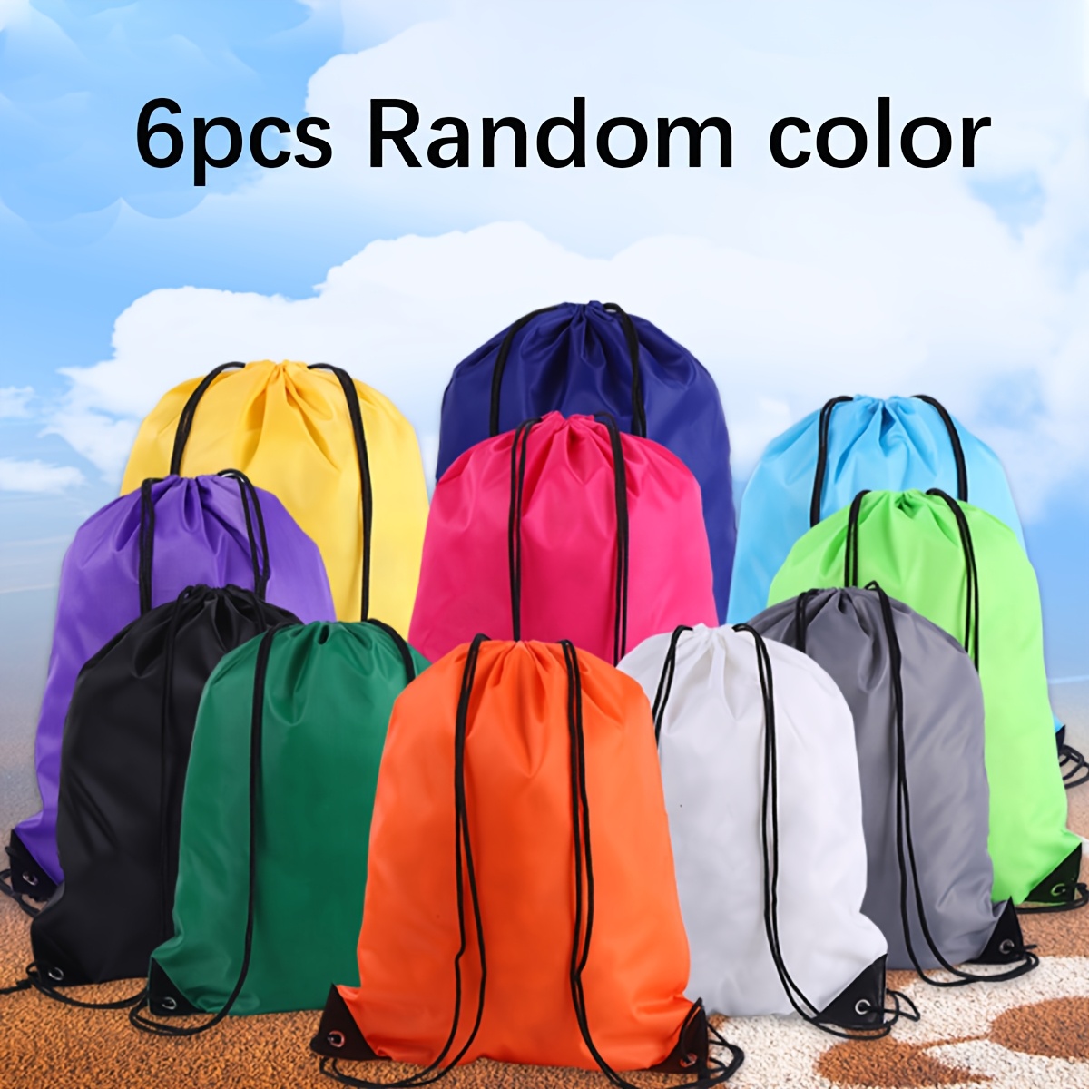 TEMU 6pcs Random Drawstring Bag, Portable Sports Bag, Drawstring Backpack, For Fitness, Camping, Cycling, Travel