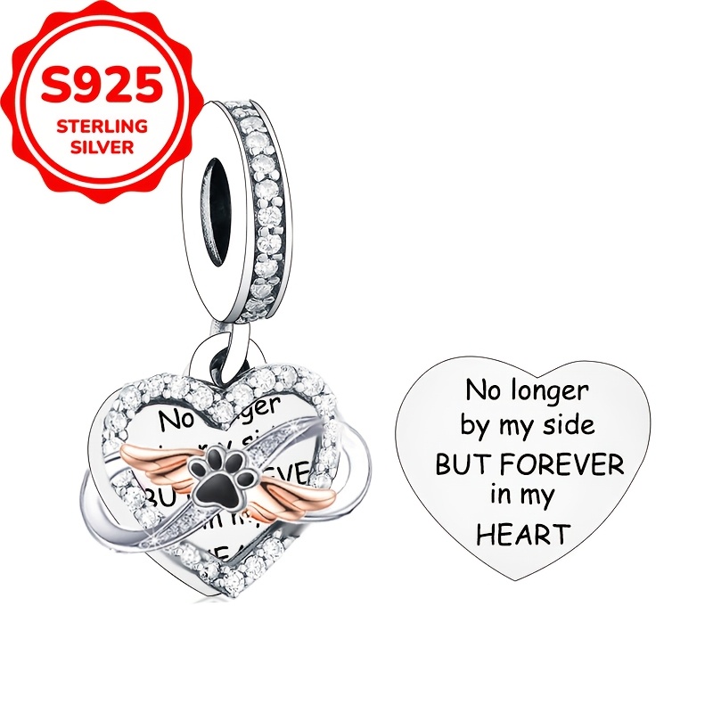 

1pc 925 Sterling Silvery Dog Dog Heart Shaped Design Bracelet Or Necklace Charms Beads Making Commemorative Gift (2.2g)