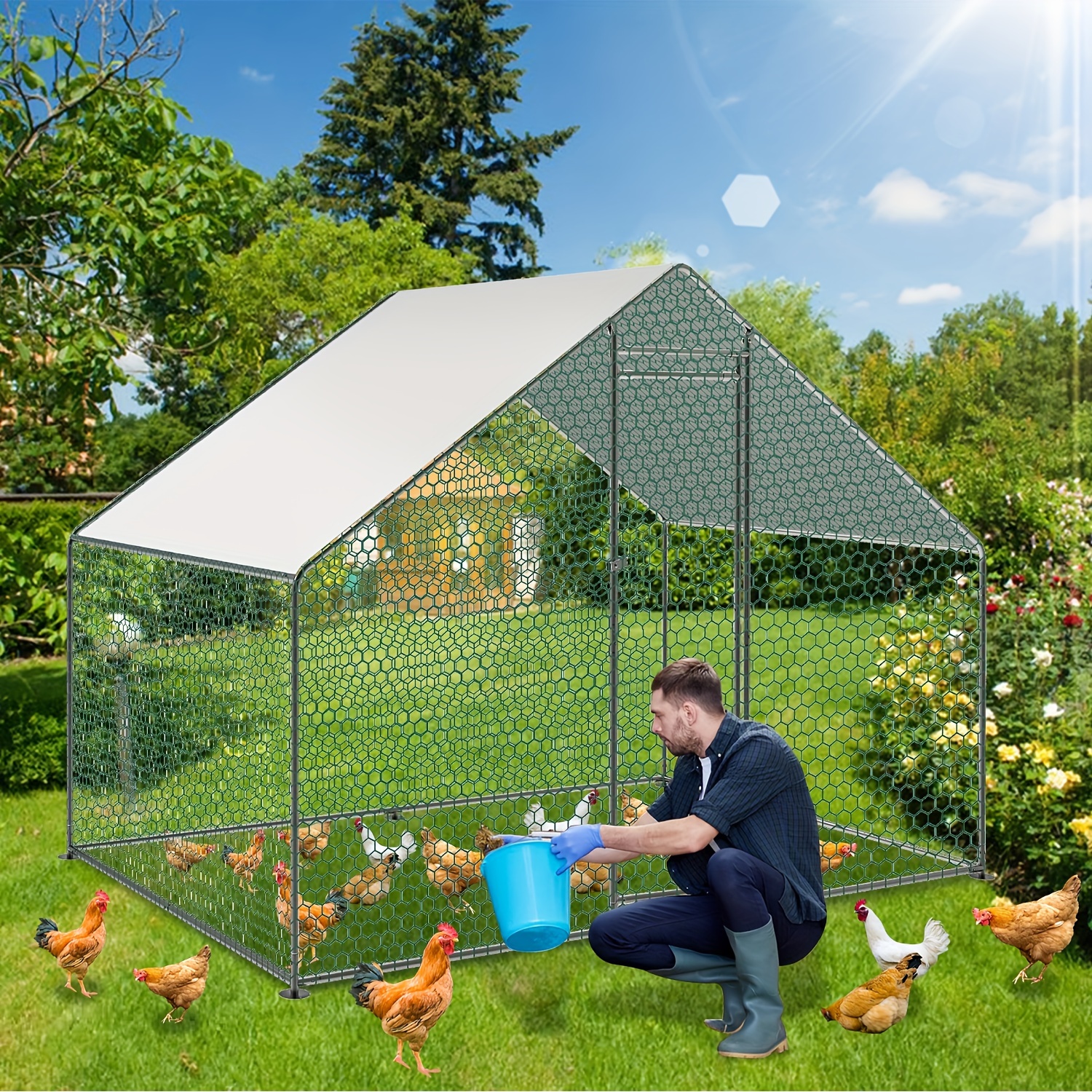 

Outdoor Chicken Coop Run 3x2/3x3/3x4/3x6/3x8, Galvanized Steel Chicken Enclosure With Door & Latch, Poultry House For Chickens Rabbits Geese Pigeons And Quails Metal Enclosure With Net