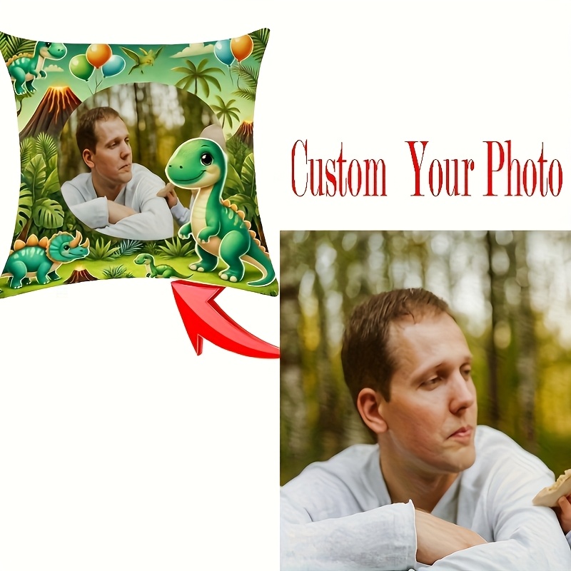 TEMU Almohada con foto de dinosaurio patchwork personalizada para de la - una de almohada personalizada DIY con tus propias imágenes, con un diseño
