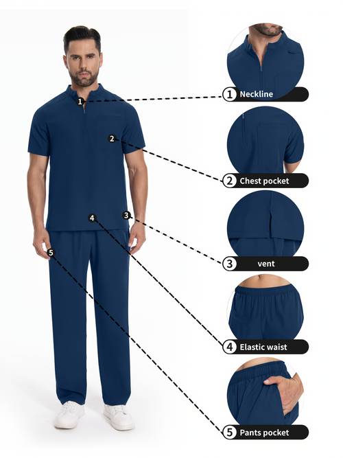 item picture mens short sleeve suit work clothes washing clothes work clothes pockets breathable top and waistband pocket pants set