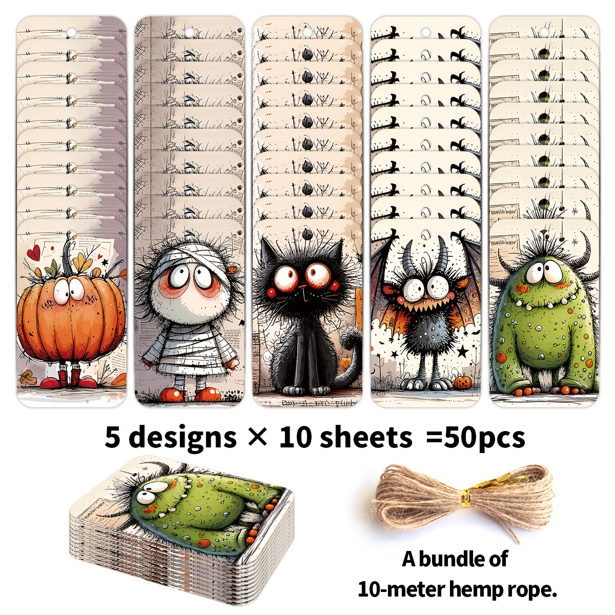 TEMU 50pcs Étiquettes Cadeaux Halloween Fantaisiste Citrouille, Étiquettes pour de Fête d'Halloween, Sacs de Farces et Gentillesses, Emballage de