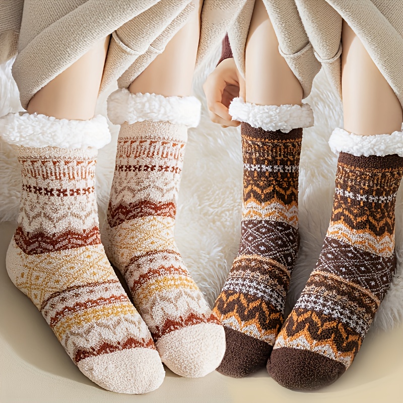TEMU Of Plush Floor Socks, Winter Thickened Extra Thick Socks, Mid-length Fashionable Home Thick Socks For Sleep