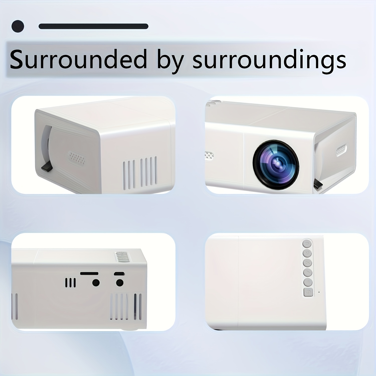 Мини преносим проектор, LED микро проектор, резолюция 240P, поддържа 1080P, компактен дизайн, бял - за домашно кино, филми на открито, игри - захранване чрез USB, проекция на стена, проектор за игри