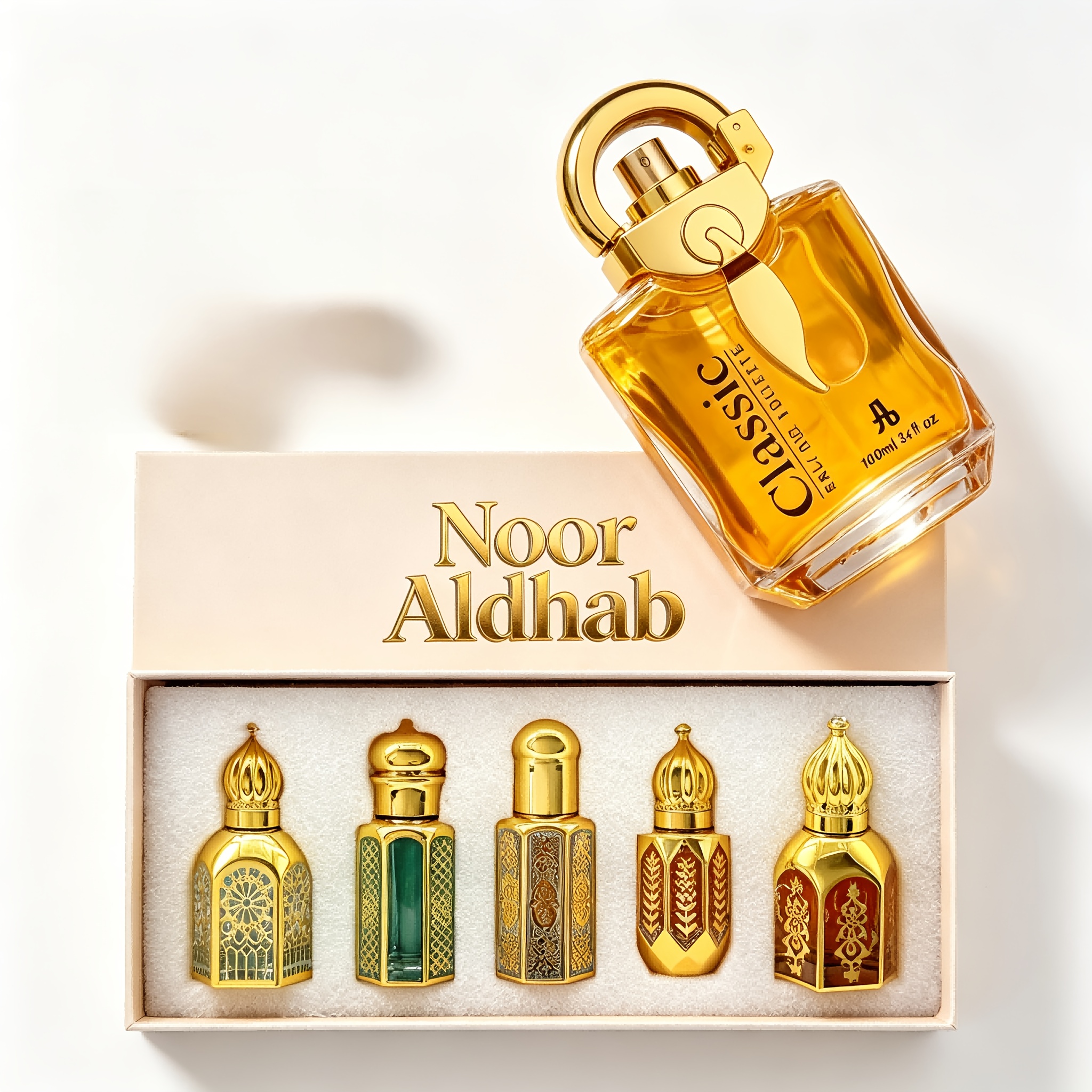 Image of 6pcs Noor Aldhab Gilded Perfume Gift Box With 100ml Arabian Scent Spray, 6 Unique Fragrances, Long-lasting , Hair Perfume, Gift For Her & Him Hair Fragrance