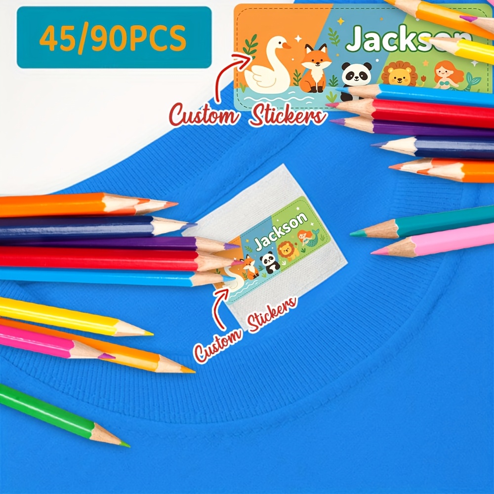 45/90pcs Personalized Cartoon Animal Name Stickers for School Use