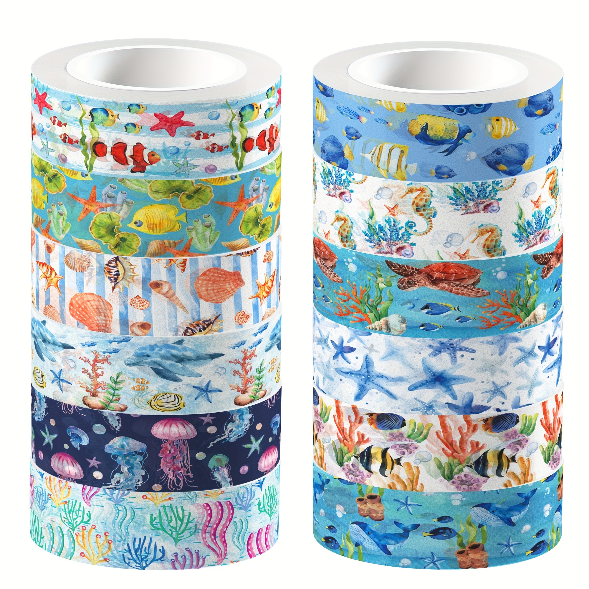 12 Rolls Sea Turtle Pattern Masking Tape Paper Sticker Washi Tape For Journal Craft Gift Wrapping