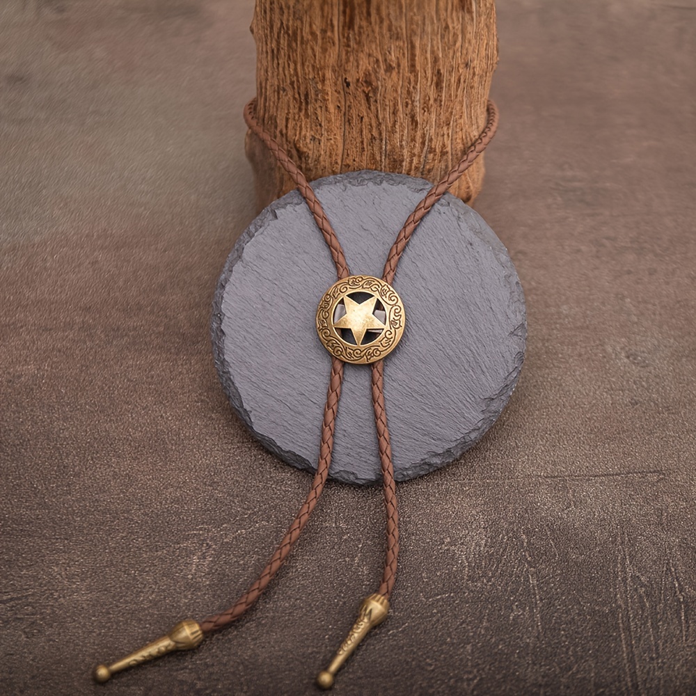 1pc Retro Cowboy Style Star Pendant Long Necklace