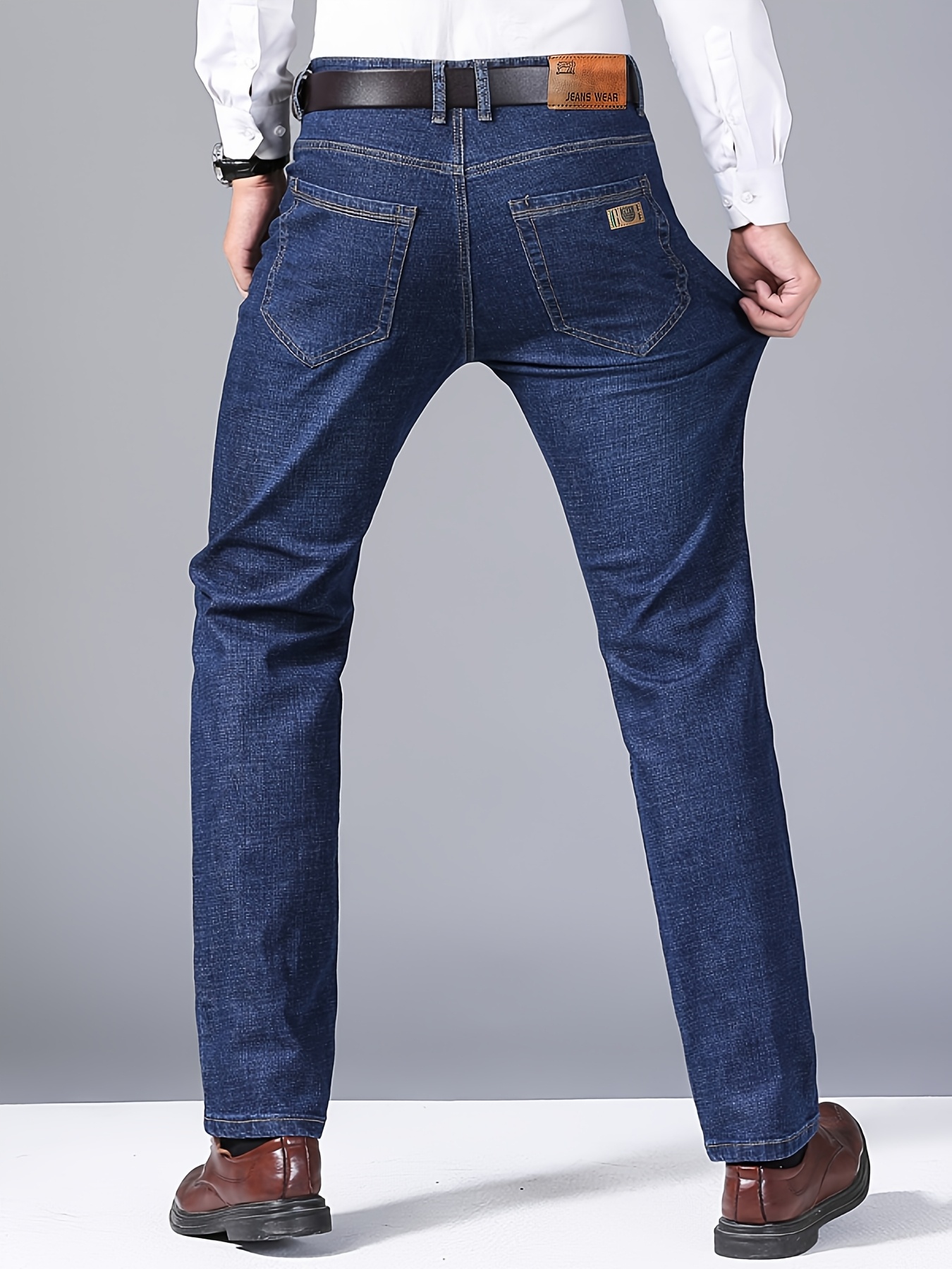 Men's Plus Size High-Quality Business Casual Jeans - Light Blue, Stretch Denim with Golden-Tone Button Detail, Comfortable & Durable for All Seasons, PLUS SIZE