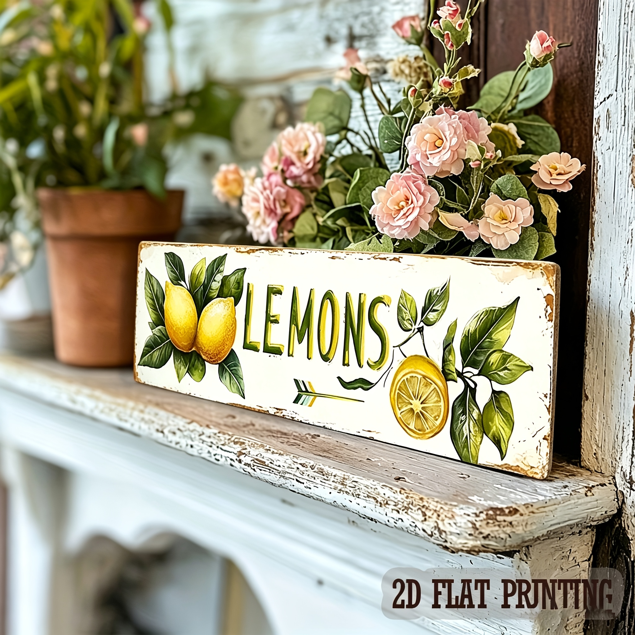 E-shop 1 Stück Stilvolles Metall Zitronen Blechschild - 10,16x40,64cm Wanddekoration für Zuhause, Café, Garage, Bauernhof, Badezimmer, Küche | Helles