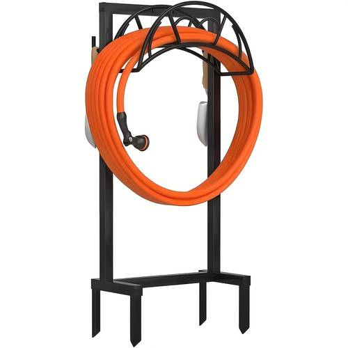item picture garden hose holder freestanding heavy duty water hose holder for outside metal hose stand with 4 spikes detachable garden hose storage hose black