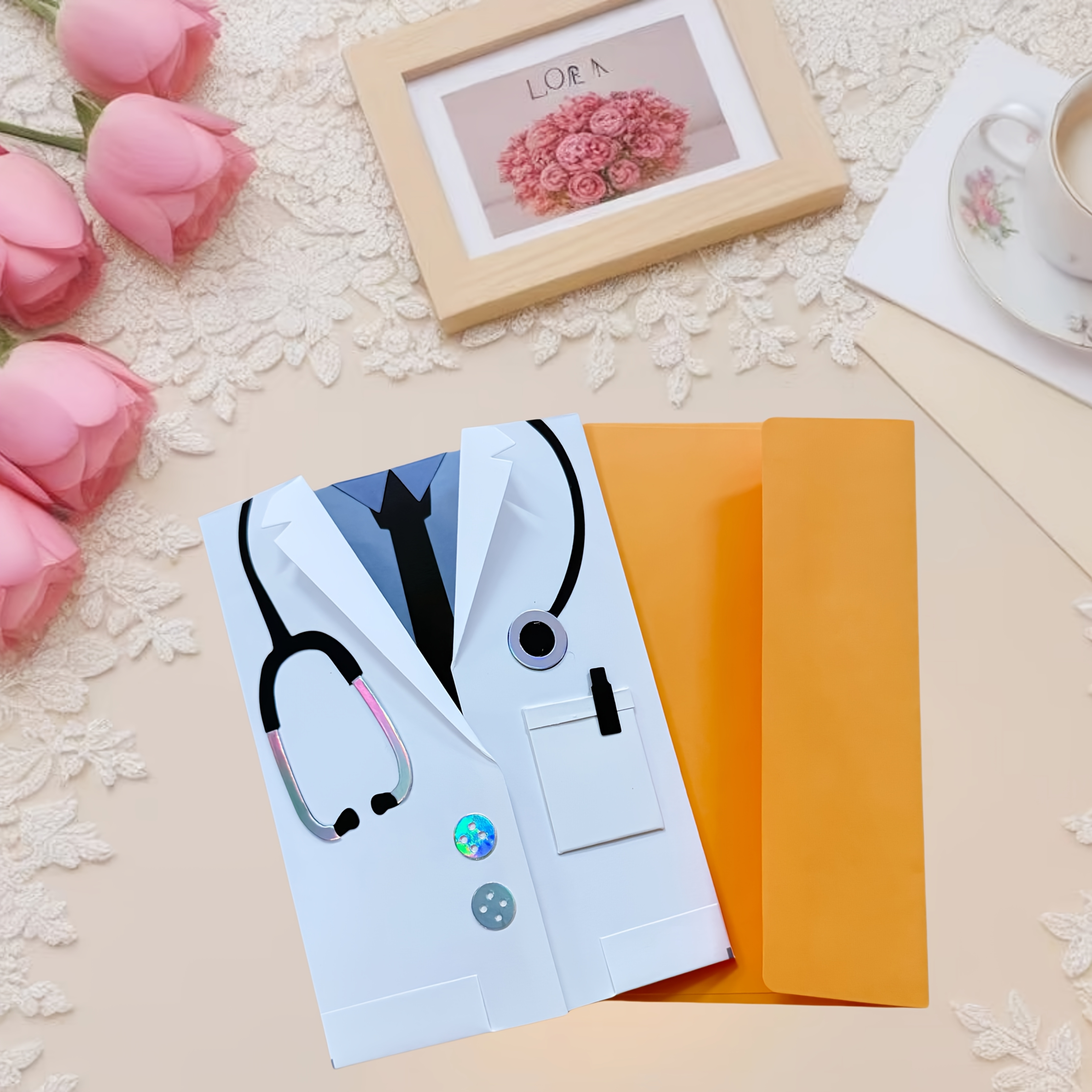 Thanksgiving For Having You, Medical Greeting Card, 1 Medical Theme Greeting Card + Envelope, And White Coat Shape Design, Thank You Greeting Card For Doctors And Nurses In , , Colleagues
