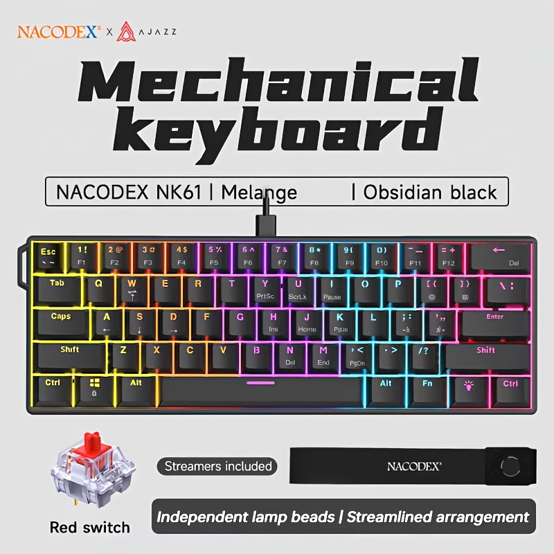 Ajazz Nk61 Wired Rgb Backlight Compatible For Computers - Plug-and-play Rgb System With Individual Keys, - For Pc, Laptop, Monitors & Tvs