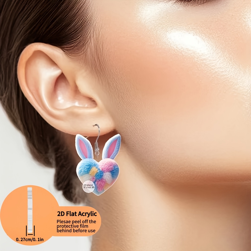 Colorful Heart Rabbit Women's Earrings & Necklace Set, 3pcs