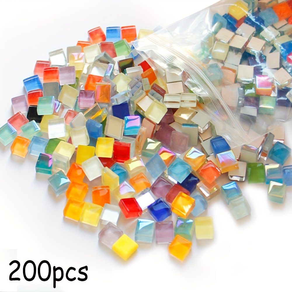 200pcs Sparkling Multicolor Glass Mosaic Tiles - 1cm Square Mosaic Puzzle Craft Materials, Suitable For Art Projects, Bathroom And Kitchen Decor