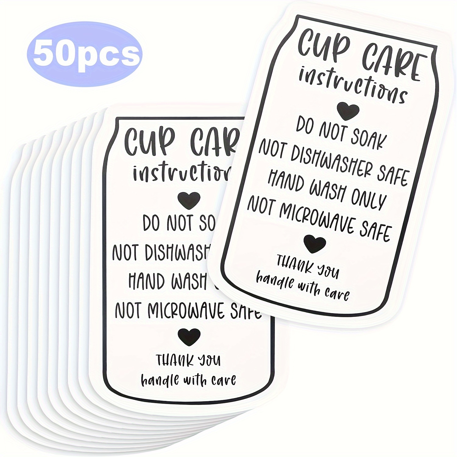 

50-pack Minimalist Care Instructions Labels, Maintenance Cards, Customer Information Tags, Online Shop Packaging Inserts