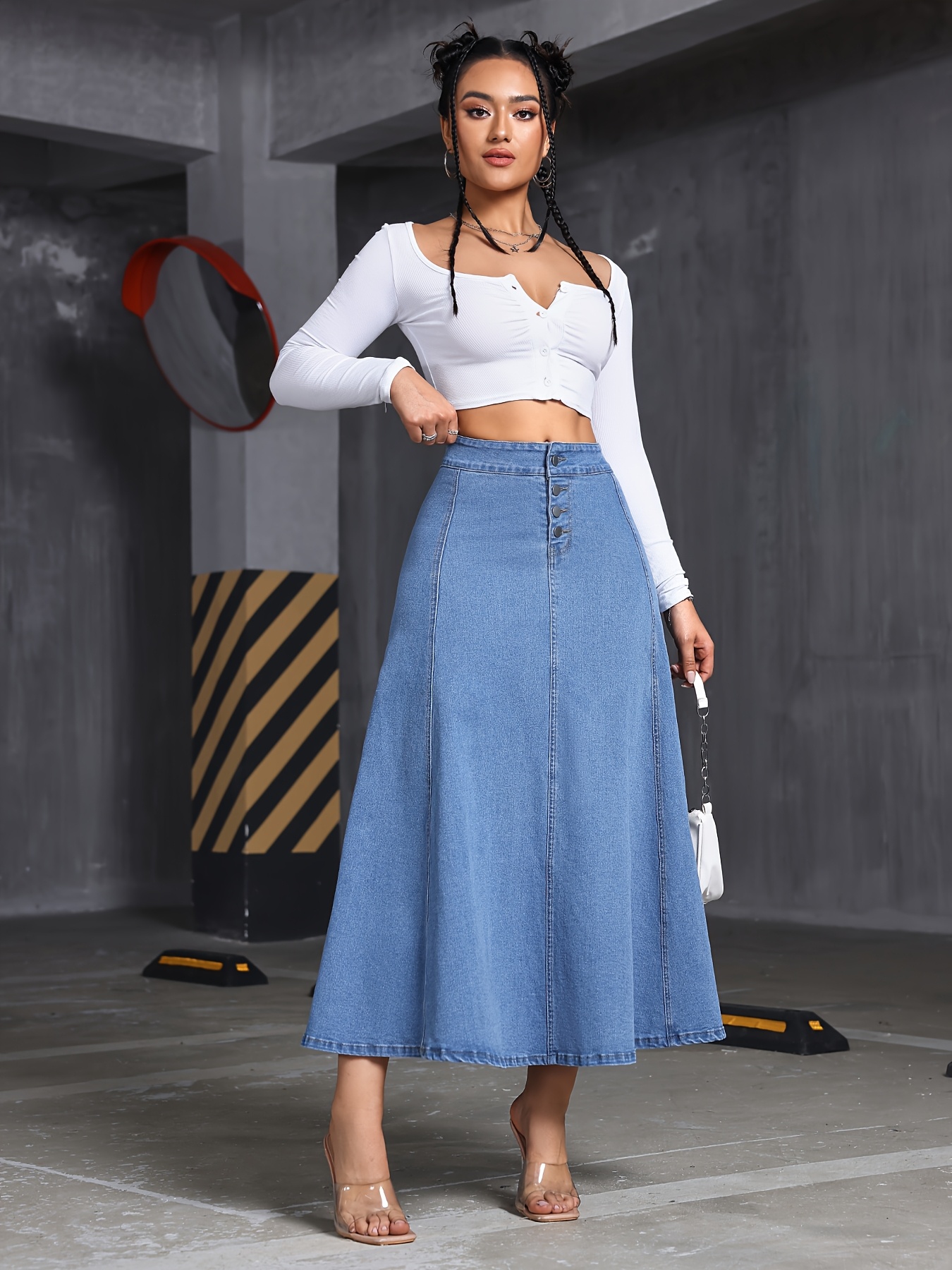 Long Denim Denim Skirt Under 500 Denim Skirt Casual Skirts 60s