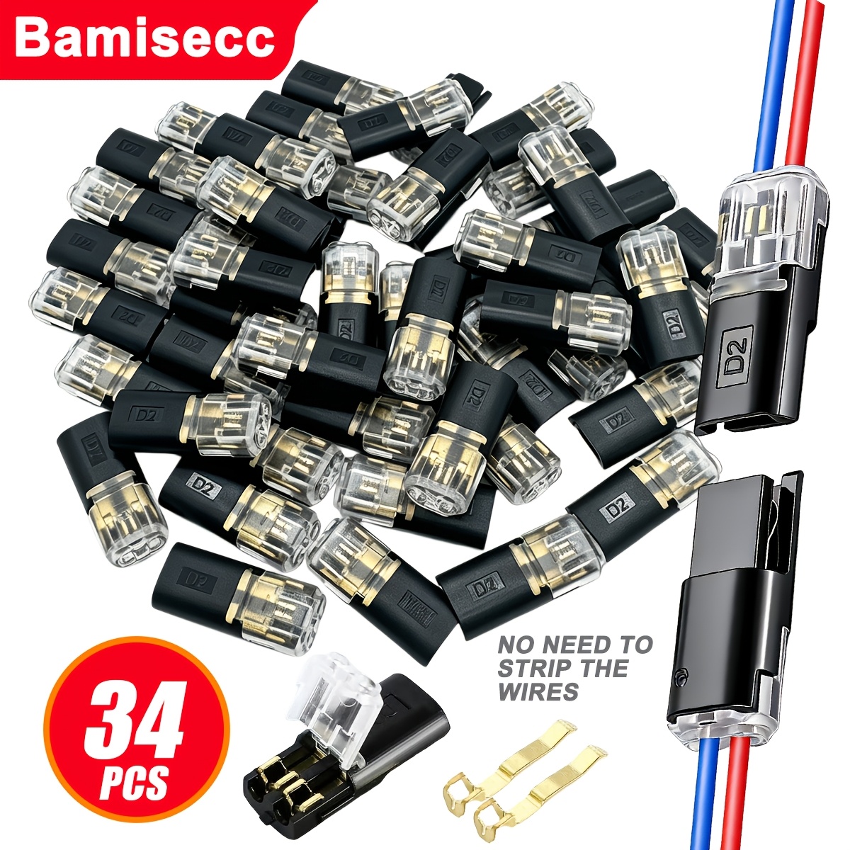 TEMU 34pcs/26pcs/89pcs D2 Plug-and- Cable Connectors, Two-prong Universal Quick Couplers, No Stripping Required, Pvc Insulated, Quick Connect, -free
