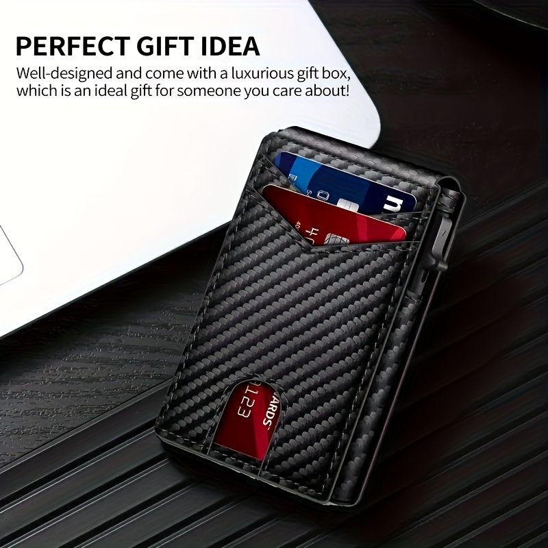 1 rfid blocking   up mens card holder ultra thin carbon fiber texture wallet with multiple card slots and secure closure compact lightweight design for daily use valentines day fathers day gift Product details 0