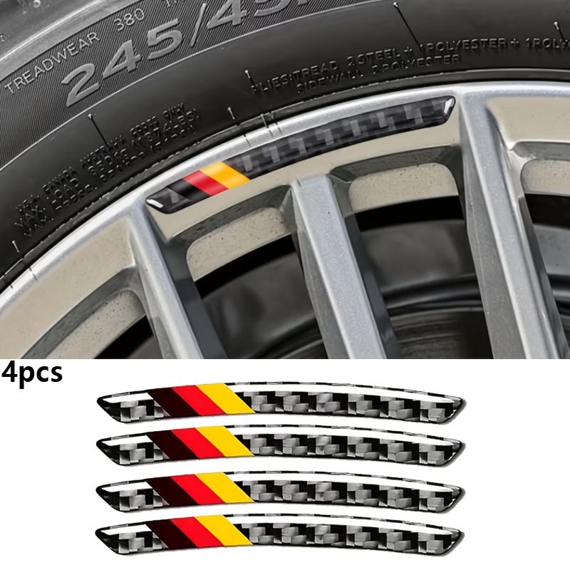 Image of 4pcs/set Car Wheel Rim Emblem Stickers Sports Germany Decal Eyebrow Styling Decals Tire Rim Decorative Strips Sport Edition Emblem Cool Car Exterior Styling Accessories