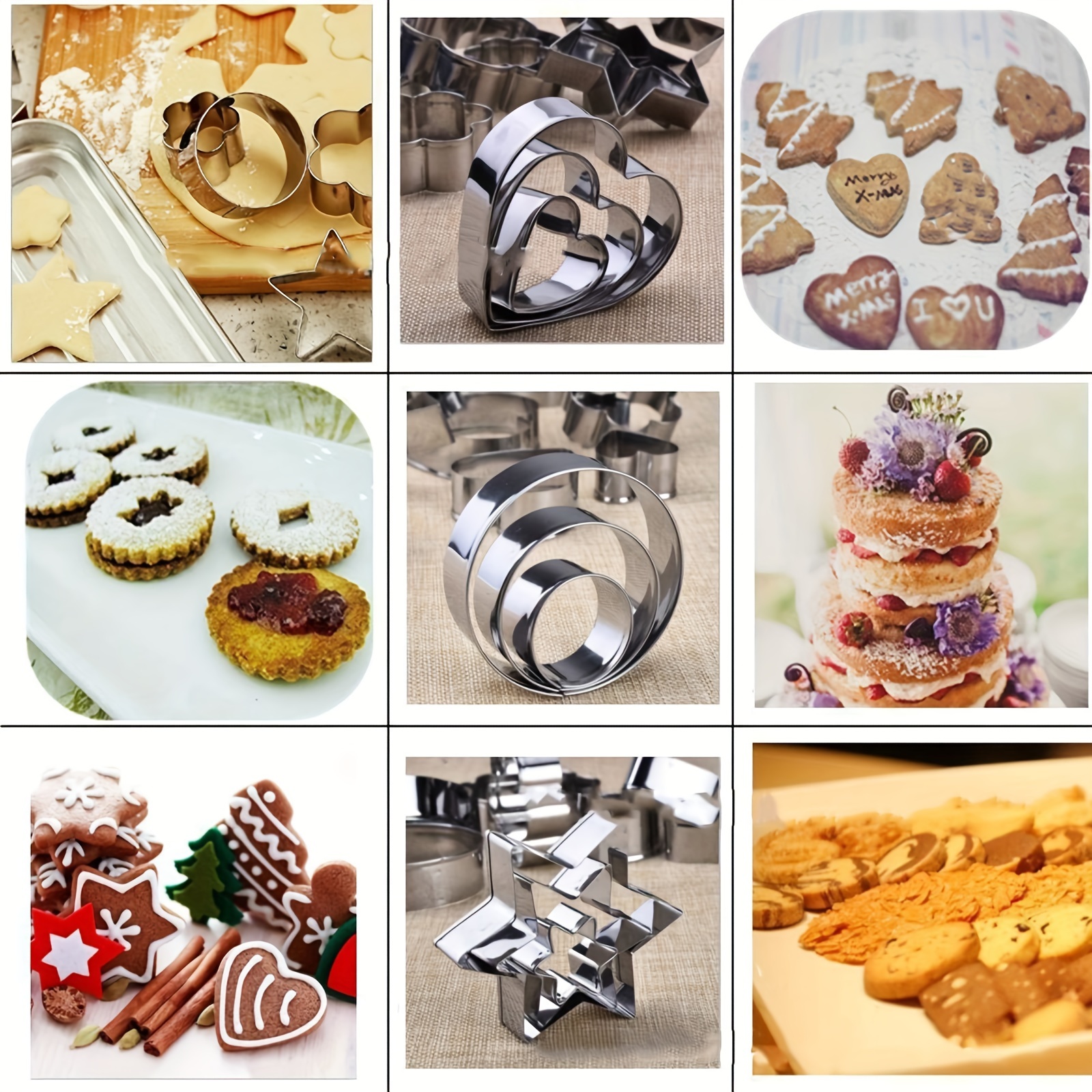20pcs stainless steel cookie mold stainless steel baking mold five pointed star heart flower circle tiramisu cake mousse ring kitchen baking diy kitchen baking mold Product details 7