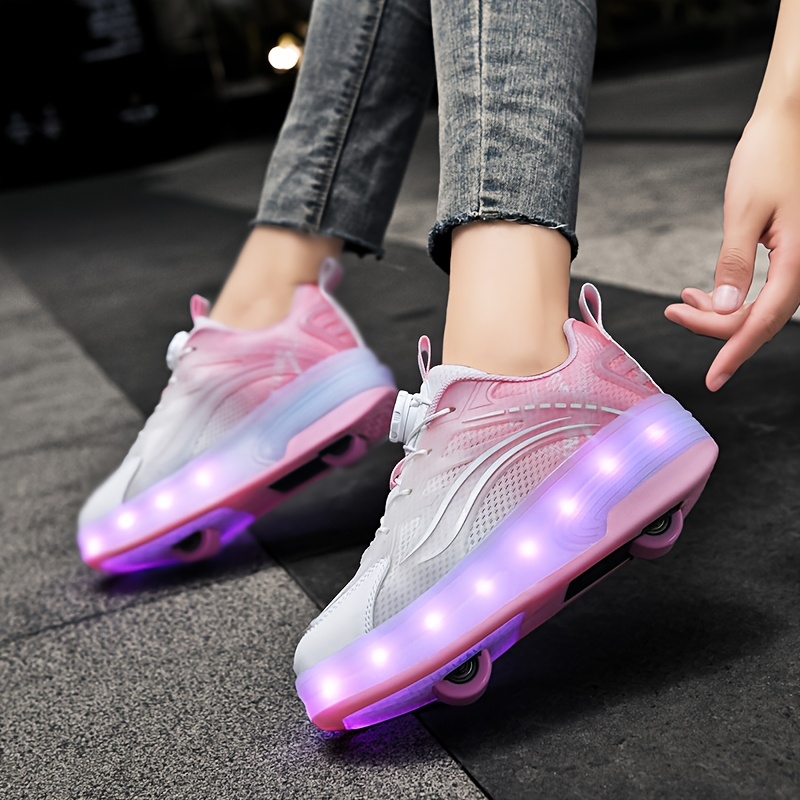 Cute Girls' Light-Up Roller Skates - Adjustable Brightness, All-Season Use, Durable TPR Sole, Low Top Design, Casual & Sports Style, Casual Roller Skates | Vibrant Roller Skates | Adjustable Brightness Shoes