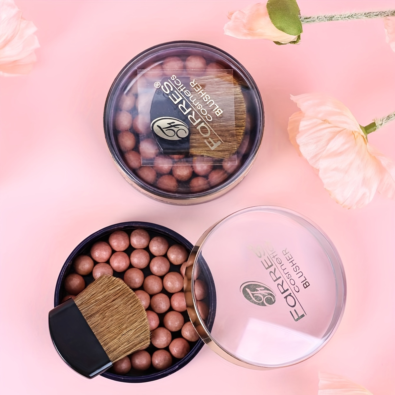 

Roller Ball Blush Not Flying Off Powder Blush With A Makeup Brush, Rose Pink Face Rouge Cosmetics For Women Girls