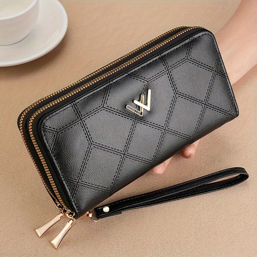 

Elegant Women's Wallet With Double Zipper, Large Capacity Multiple Card Slots, Phone Pouch, Casual Pu Leather Clutch Bag