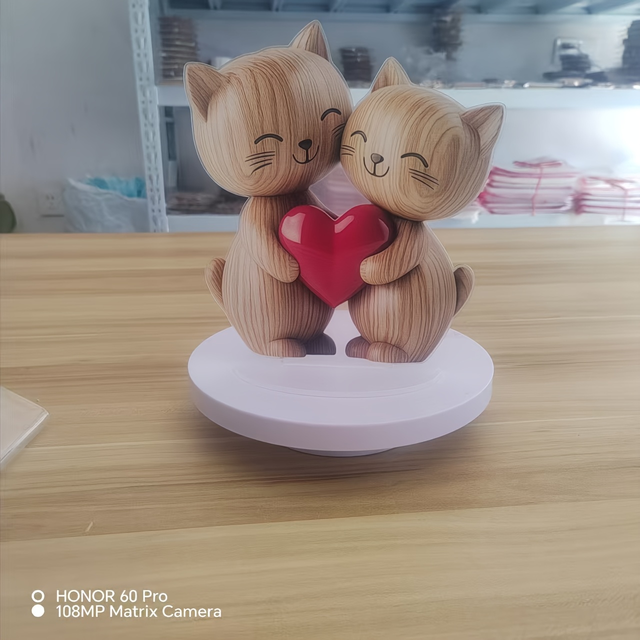 Image of 2d Flat -1pc Handmade Acrylic Cat Couple Sculpture With Red Heart - 2d Flat Desktop Decoration, Cute Home, Office, Desk Ornament - Unique Gift For Cat Lovers, No Battery Required, Cat Decor, 2d Flat