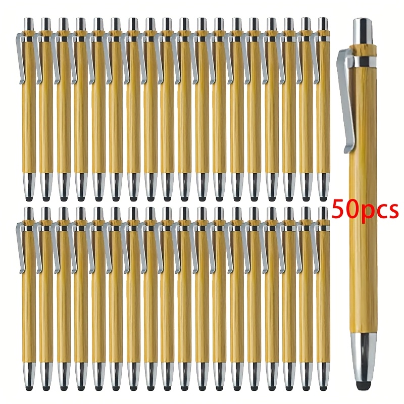 50 Stck Laser Blank Naturfarbe Touch Head Bambus Stift Metall * Bambus  Stift Touchscreen Laser Logo Schulsaison Bambus Kugelschreiber