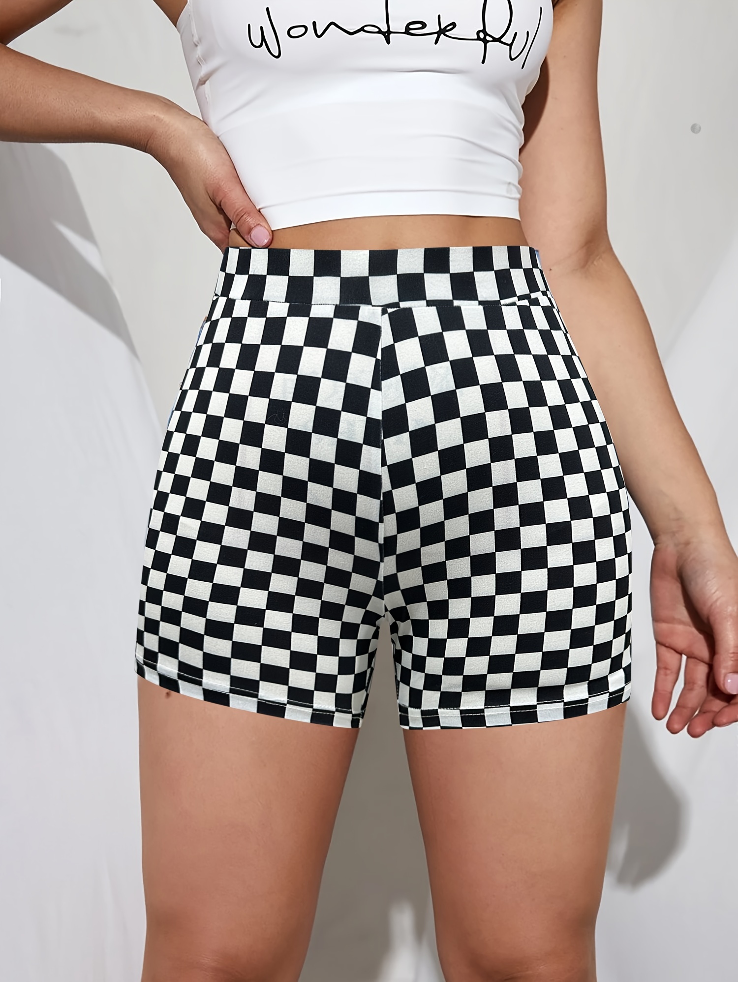 Checkerboard Print Shorts Sexy High Waist Slim Summer Shorts - Temu