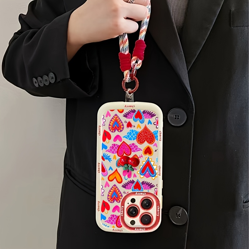 TEMU para teléfono: Corazones coloridos para iPhone serie 18 /17/16PLUS/15/14/13/12/11, con cordón, accesorios de dibujos animados de , práctica