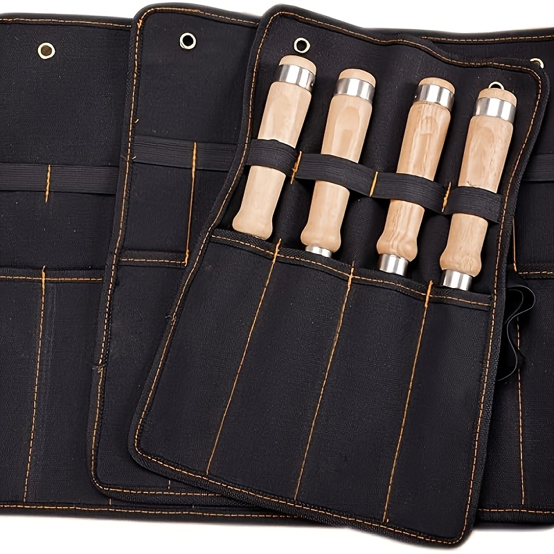 TEMU Thickened Canvas Tool Roll Bag With Hanging Loop | Four-pocket Multi-functional Tool Organizer Roll, Compatible With Wrenches And Sockets |
