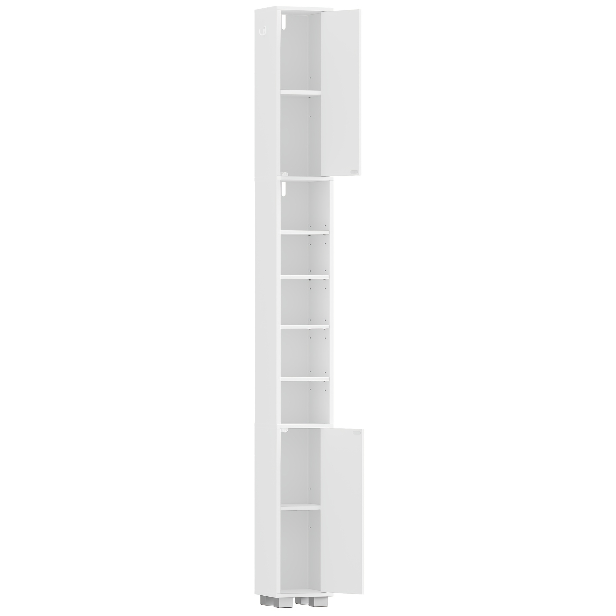 Tall Bathroom Cabinet | 2 Doors, 2 Storage Boxes & Open Compartments, Adjustable Shelves, Modern Minimalist Style, Ideal For Small Spaces, 20×20×200cm, White
