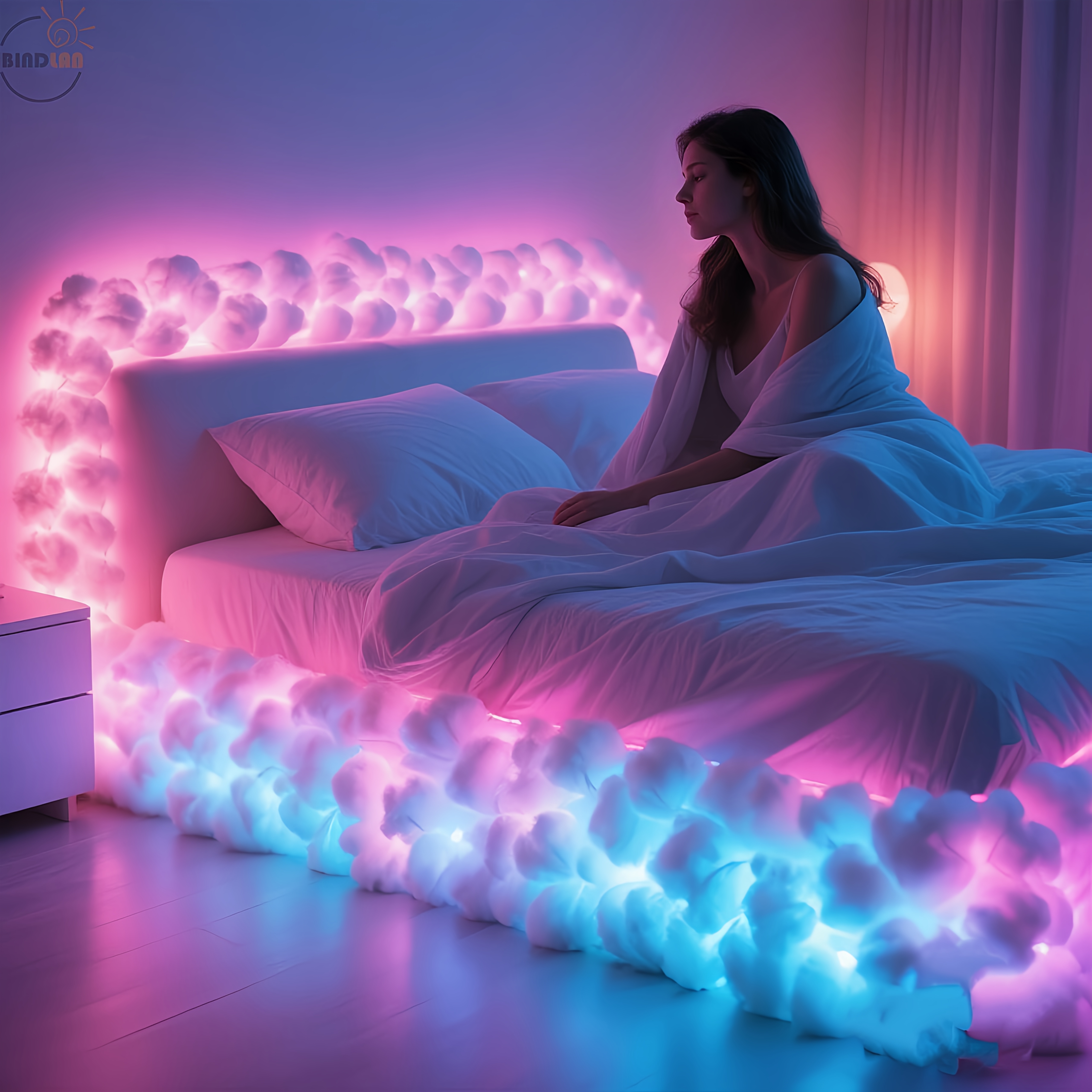 RGB 3D Cloud Lamp, 5.92meter LED String Lights | USB Powered, Thunder Cloud Shape Night Light, Music Sync, Multi-color Bed Frame Decor Light, Ideal for Bedroom, Game Room, Birthday Parties & Christmas to Create Cozy Ambiance, Wall/Ceiling Light.