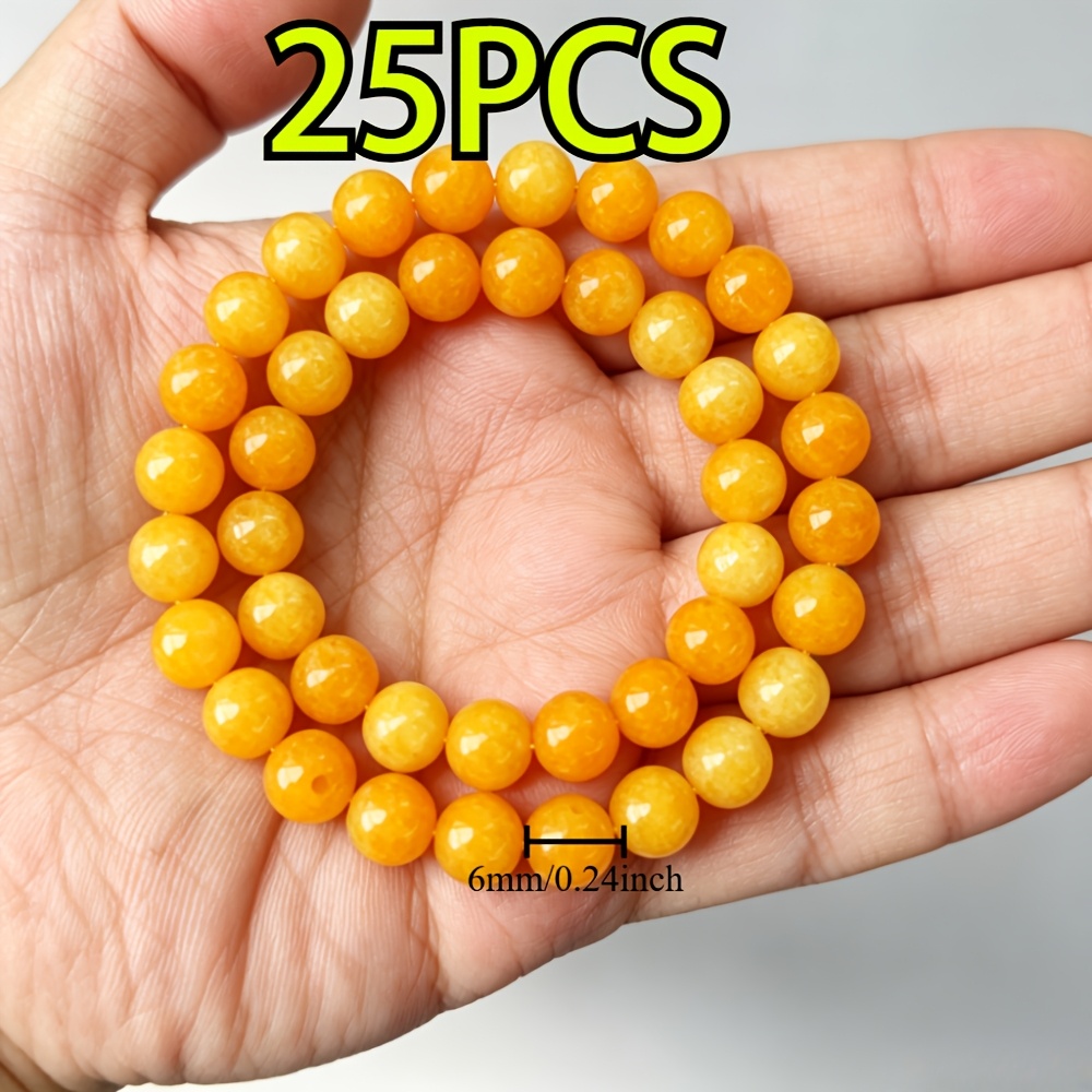 TEMU 6/8/10mm Natural Topaz Round Loose Beads, Bohemian Vintage Style, Elastic, , Jewelry Making Kit For Rings, Bracelets, Necklaces, Earrings, Great
