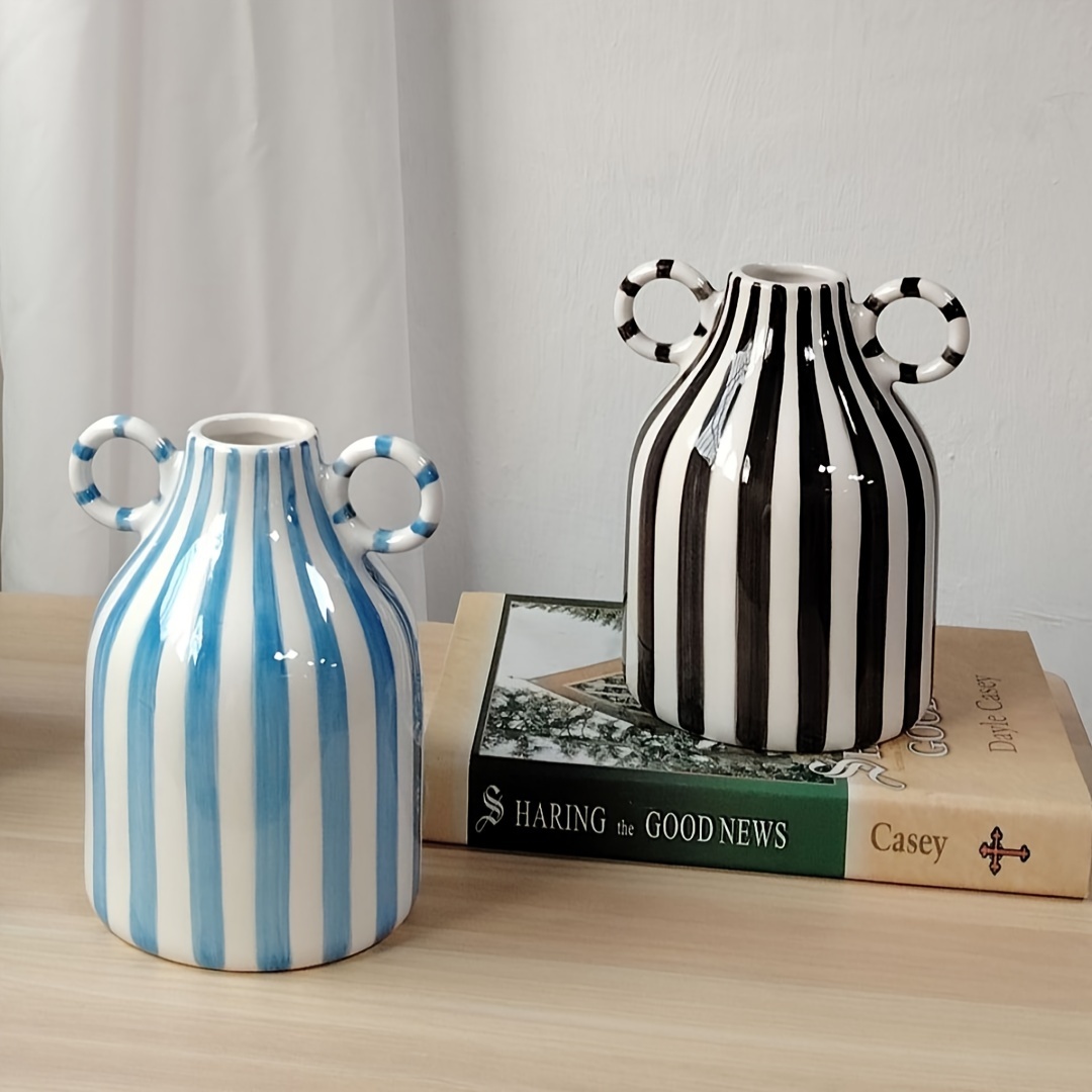 

1pc Vase Stripes, , Double-, Round , Home & , No Required, Battery Not Included