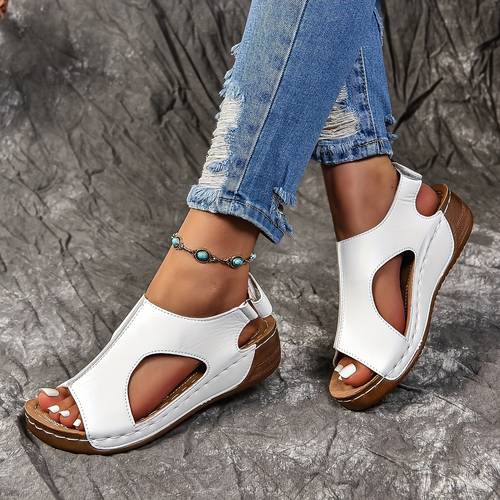 solid color wedge heeled sandals women s casual open toe