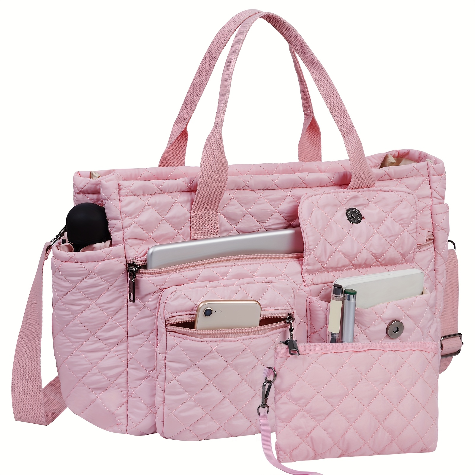 2pcs Set Large Lightweight Quilted Nylon Tote Bag Women